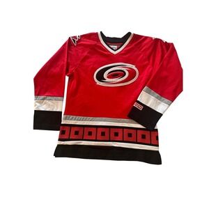 CCM Hockey Jersey Womens Large Red Carolina Hurricanes NHL For Her V-Neck Logo